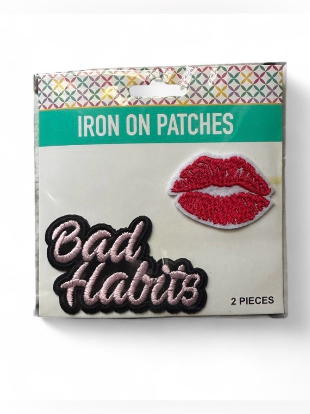Iron on embroidered patches kissing lips & “Bad Habits” patch